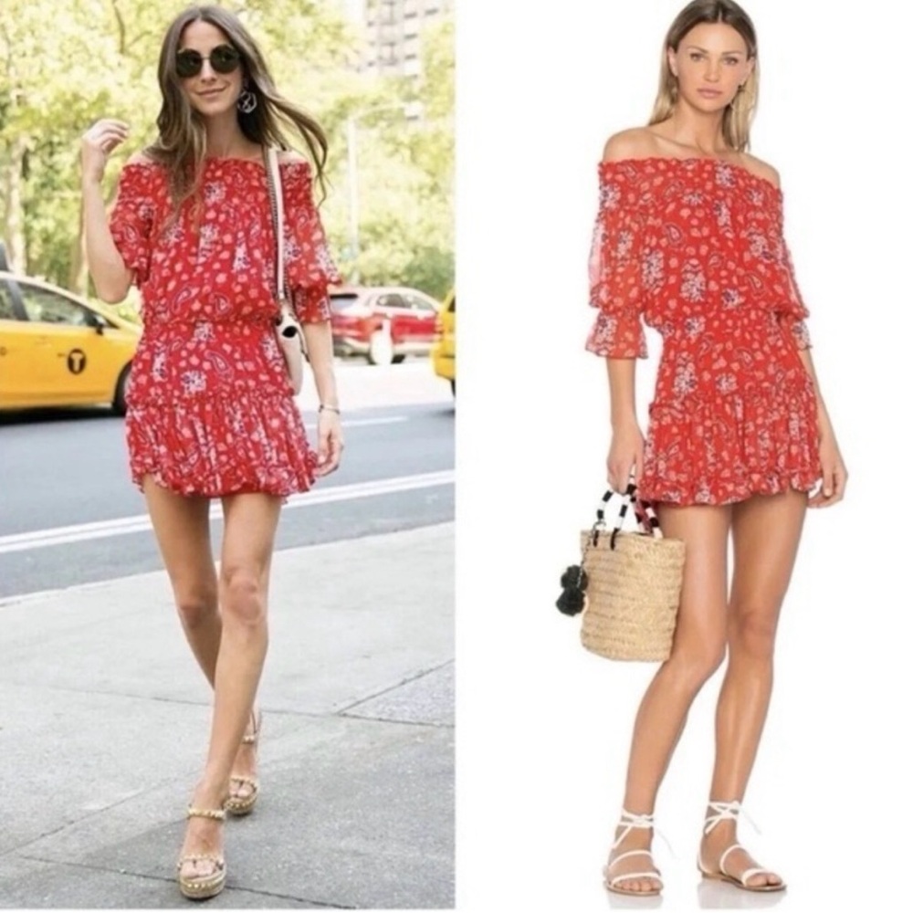 MISA X Revolve Red Paisley Floral DARLA Off The Shoulder Mini Dress Size Medium